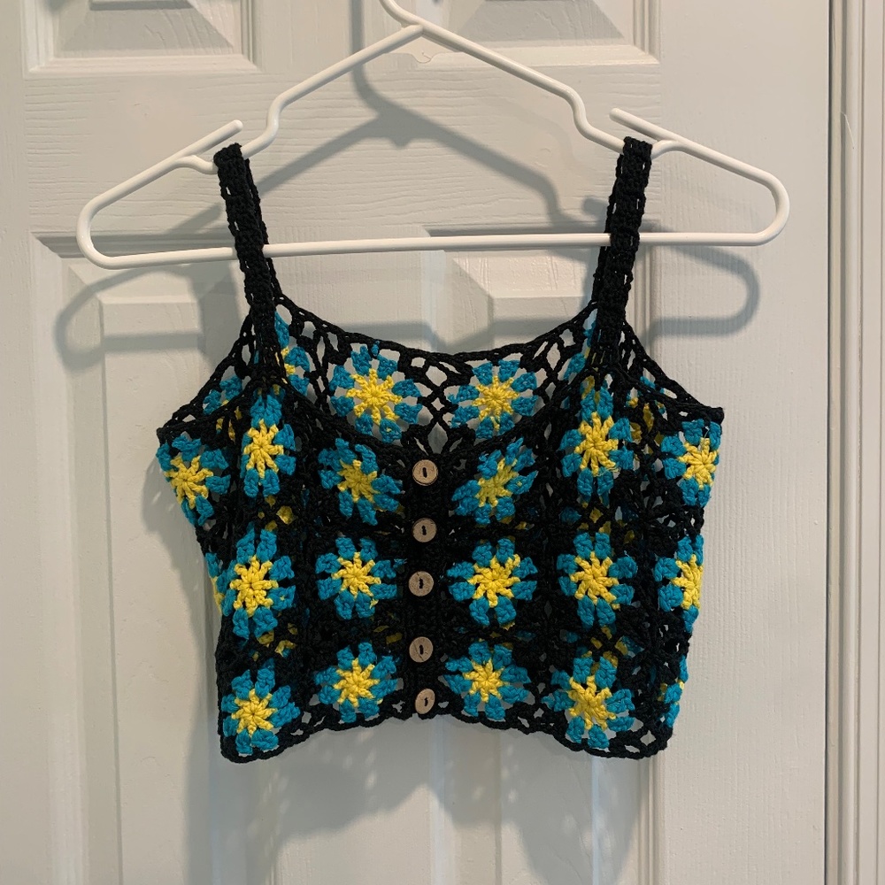 Crocheted floral crop top